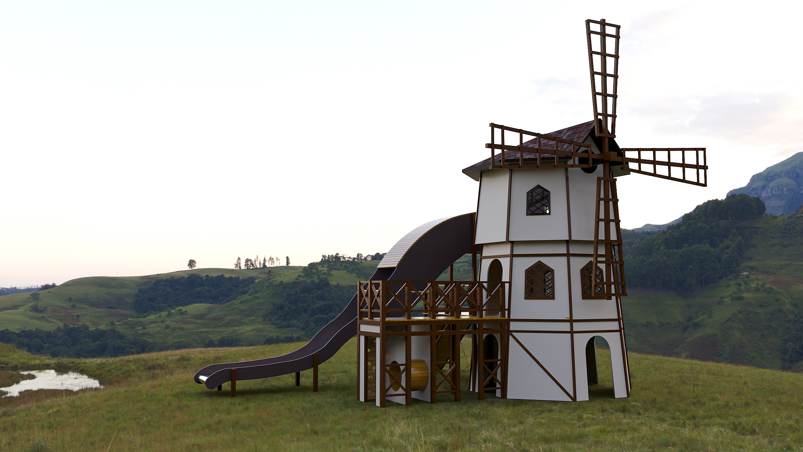 Детский игровой комплекс домик Мельница с горкой от СвидЪ